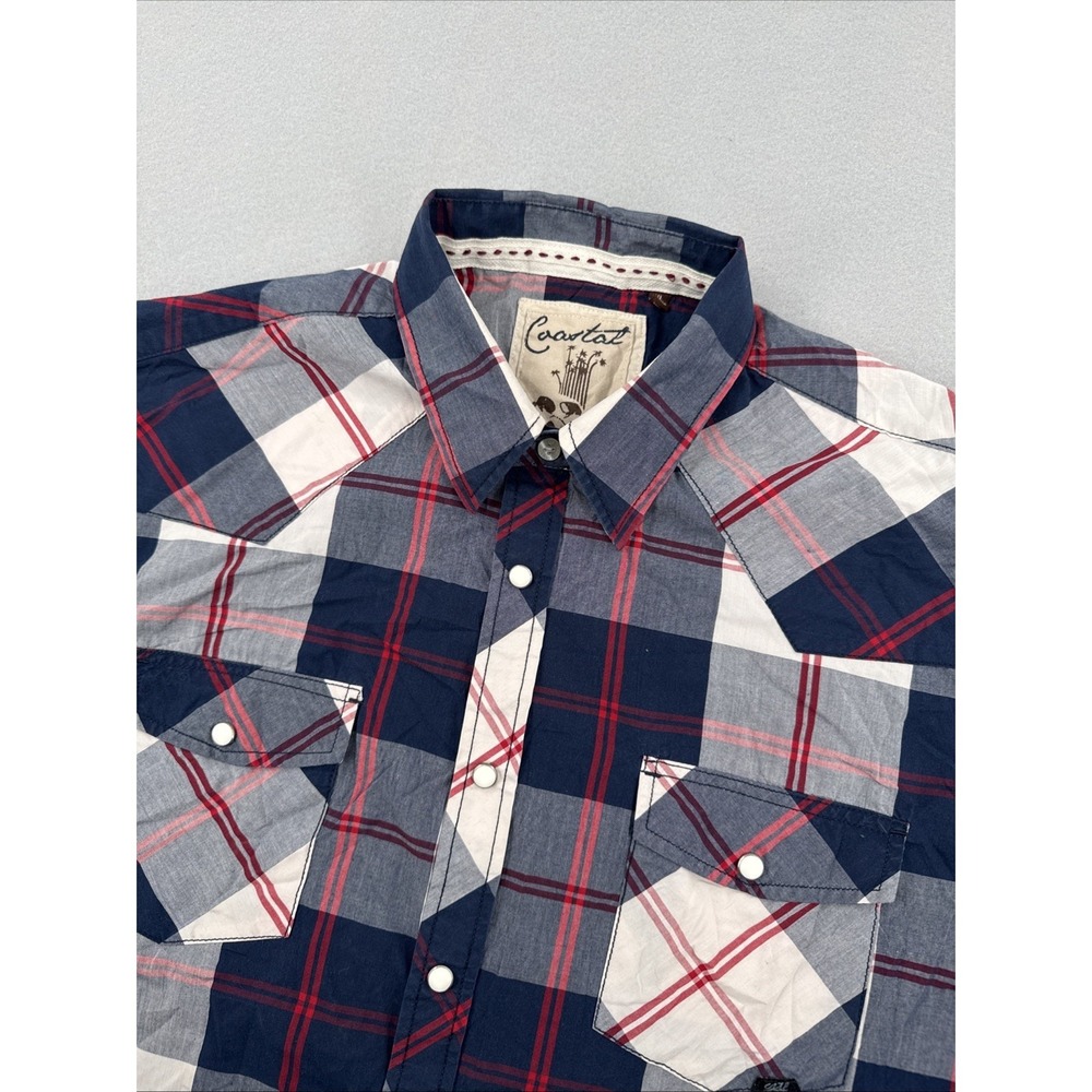 Coastal Short Sleeve Pearl Snap Shirt Men's XL Blue/Red Plaid Western Casual